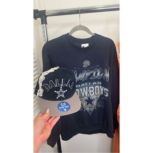 NFL Vintage Thrifted Cowboys  Sweatshirt - Navy + Custom Hat (new)